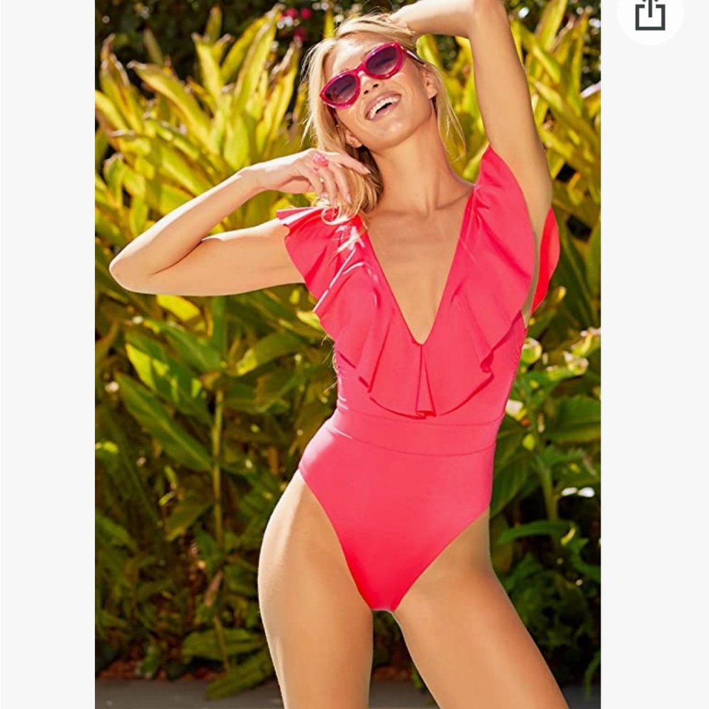 NWT TRINA TURK Monaco Ruffle Over The Shoulder One Piece Swimsuit